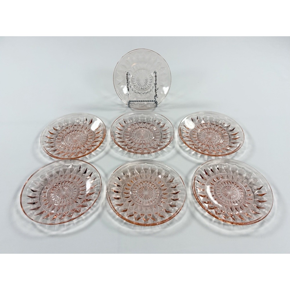 Vintage Jeannette Pink Depression Glass Windsor Diamond 5.5" Bread Plates Set 7